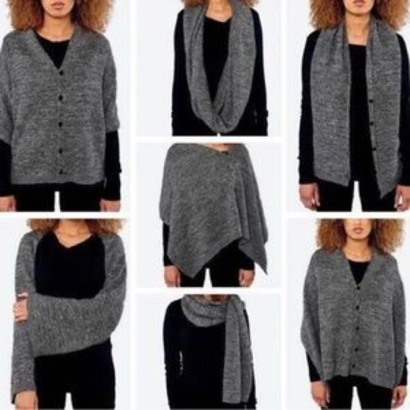 NWT Bench Knit Scarf Shawl 7 way multi Neck Warmer Grandpa Sweater Buttons Wine - Picture 2 of 9